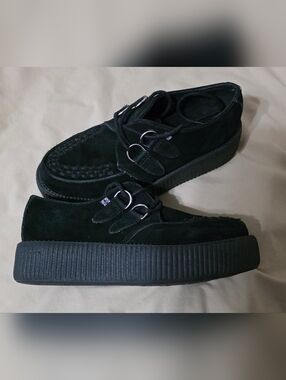 T.U.K. Viva Mondo Black Suede Creeper Shoes Double Ring Platform Unisex M6/W8
